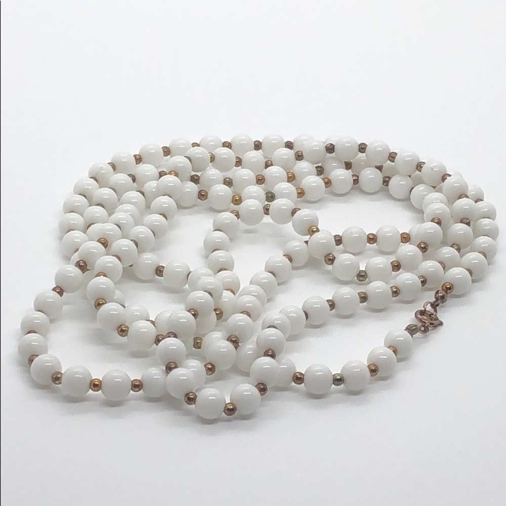Long Gold and White Necklace - Picture 1 of 4